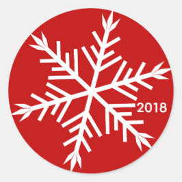 Vit snöflumma på Red Customical Sticker Runt Klistermärke