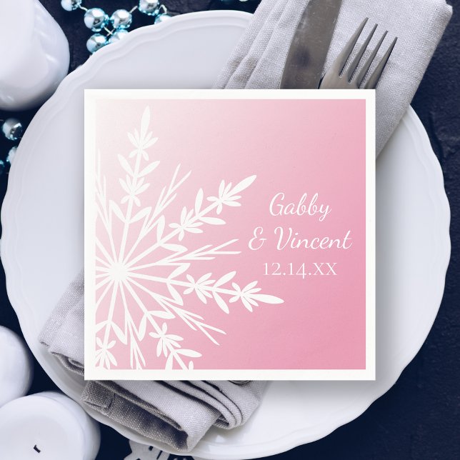 Vit snöflummel på Rosa Winter Wedding Pappersservett (Skapare uppladdad)