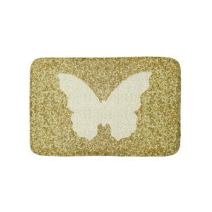 Vit Snöre-fjäril på Guld Glitter-badmat i Bath Mat Badrumsmatta