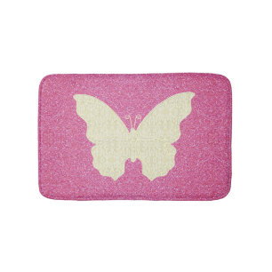 Vit Snöre-fjäril vid Rosa Glitter-badmat Badrumsmatta