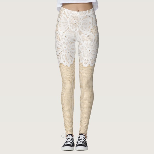 Vit snöre över tyg. leggings (Framsida)