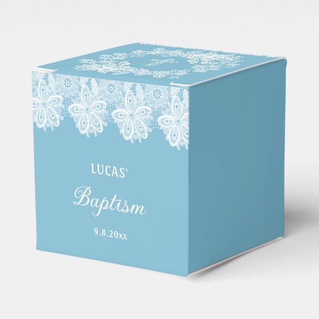 Vit Snöre på Pastel Blue Baptism Cube Presentaskar (Framsidan Sidan)