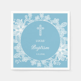 Vit Snöre på Pastellblå baptism Pappersservett