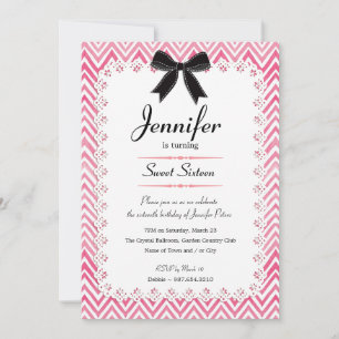 Vit Snöre vattenfärg Chevron Rosa Black Sweet 16 Inbjudningar