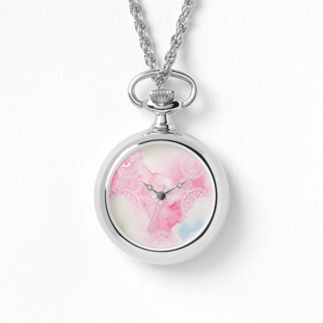 Vit Snöre-vattenfärg Necklace Watch Armbandsur (Framsida)