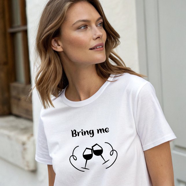 Vit Snyggt "Hämta mig Vin" T Shirt (White Stylish "Bring Me Wine" T-Shirt)