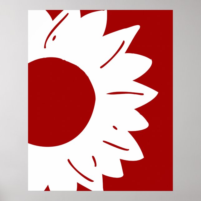 Vit solros på röd abstrakt väggkonst (Framsidan)