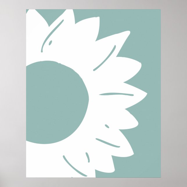 Vit solros på teal abstrakt väggkonst (Framsidan)