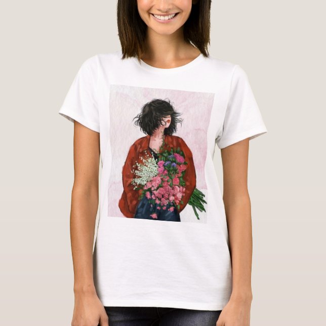 Vit, sommar, halvärmad t-shirt för flickor. (Framsida)