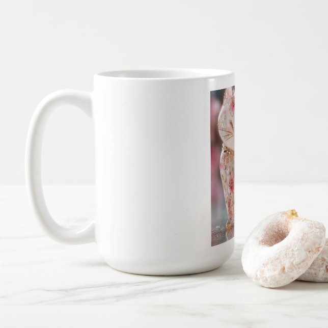 vit söt kattmugg kaffemugg (Med munk)