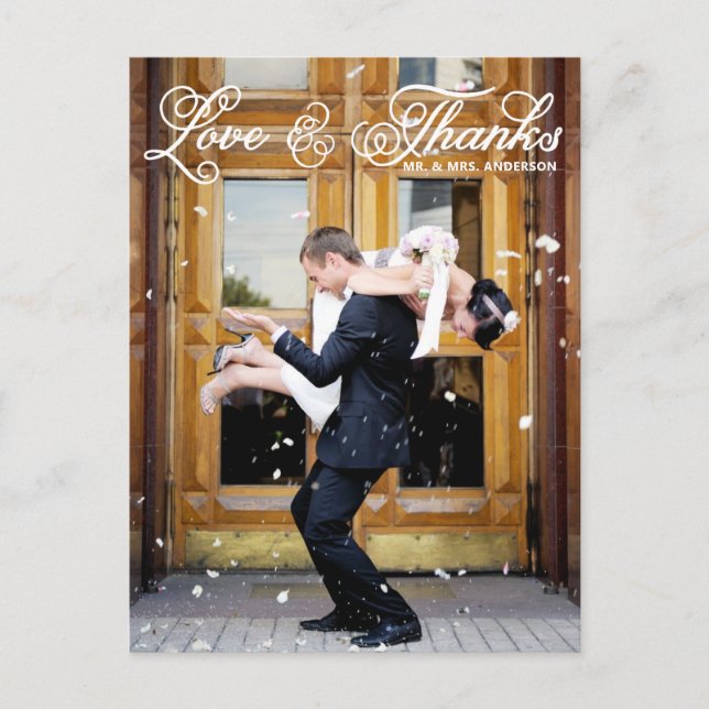 Vit Söt Photo Bröllop Tack Vykort (Framsida)