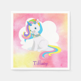 Vit söt rosa, vattenfärgbakgrund för Unicorn  Pappersservett