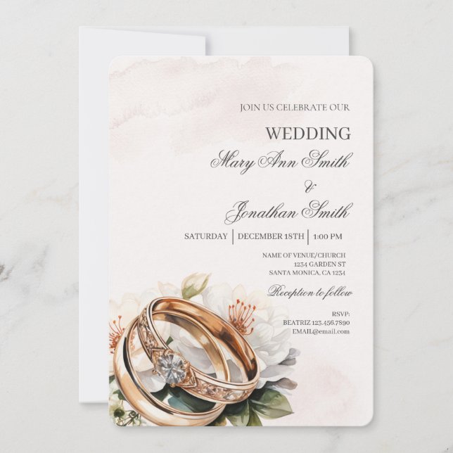 Vit spansk bröllopsinbjudan med blommor inbjudningar (Framsida)