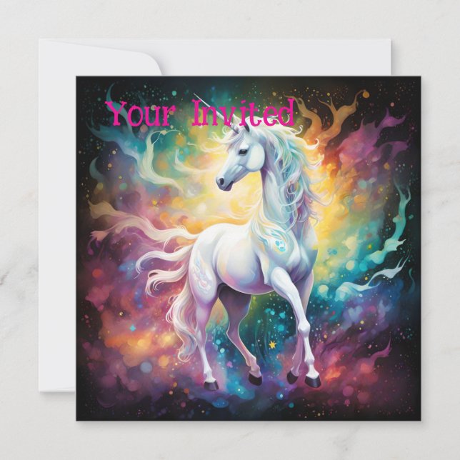 Vit : Spectral White Unicorn Inbjudningar (Framsida)