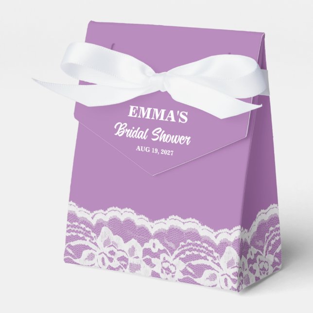 Vit spets lila bröllopsdusch presentlåda (Framsidan Sidan)