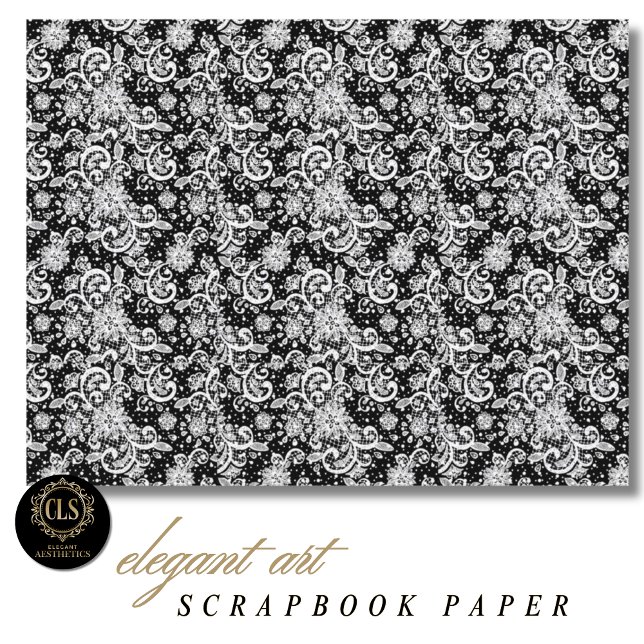 Vit spets på svart scrapbookpapper (White Lace on Black Scrapbook Paper)