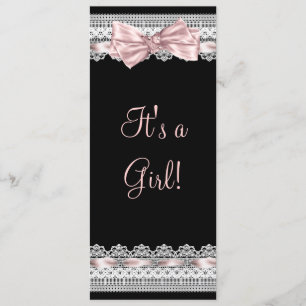 Vit spets rosa band rosa och svart baby shower inbjudningar