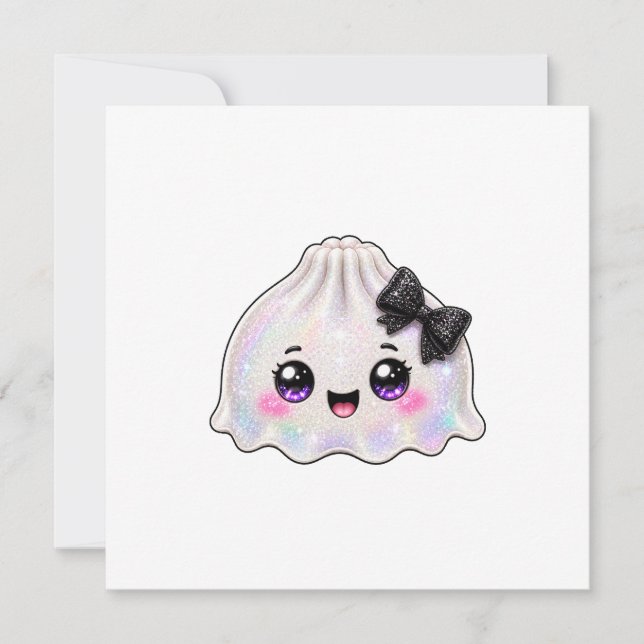 Vit spök-dumplings-squishy Halloween svart Inbjudningar (Framsida)