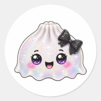 Vit spökliknande dumplingsquishy Halloween svart Runt Klistermärke
