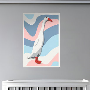 Vit Springer Anka Rosa och blå Vågar Nursery Kids Poster