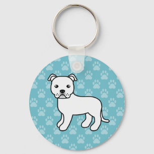 Vit Staffordshire Bull Terrier Hund Illustration Nyckelring
