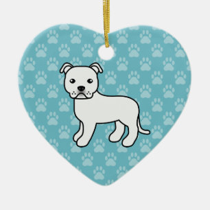 Vit Staffordshire Bull Terrier Hund På Blått Julgransprydnad Keramik