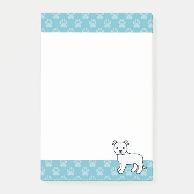 Vit Staffordshire Bull Terrier Hund Ritning Post-it Block (Framsida)