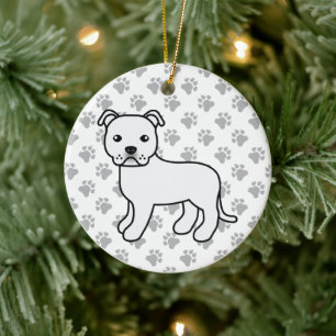 Vit Staffordshire Bull Terrier Söt Tecknad Hund Julgransprydnad Keramik
