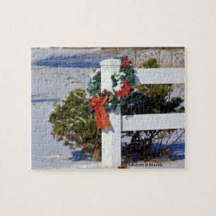 Vit staket med ett Bow Puzzle Pussel