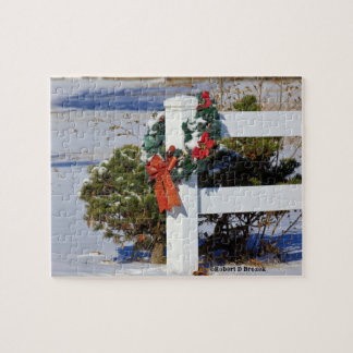 Vit staket med ett Bow Puzzle Pussel