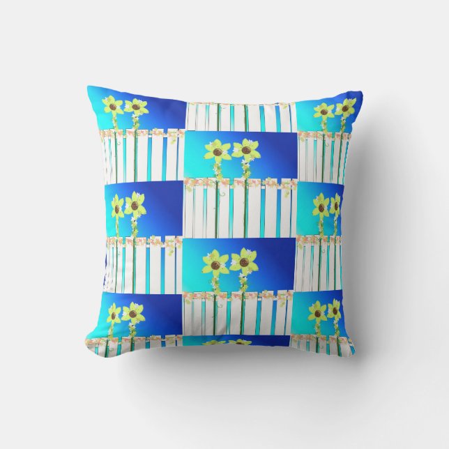 Vit staket och solblommor kudde (Framsida)