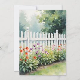 Vit staketet omgiven av blommor Tänker på dig Plat Kort