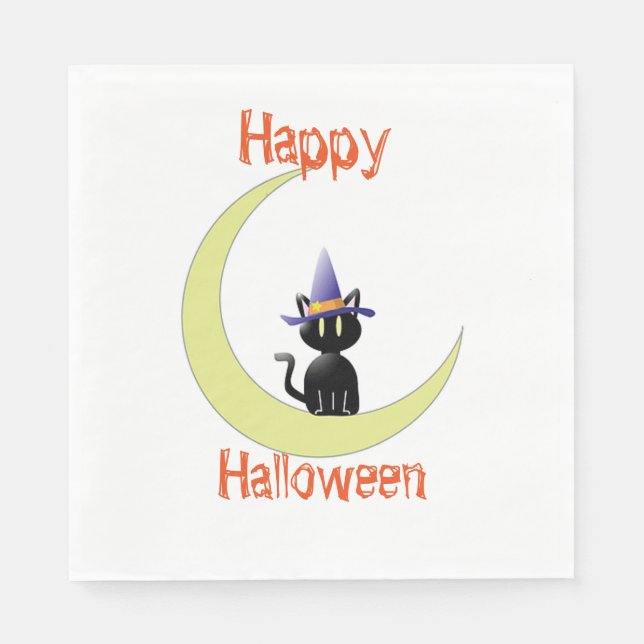 Vit, standard Luncheon Napkin/Black Cat Pappersservett (Framsidan)