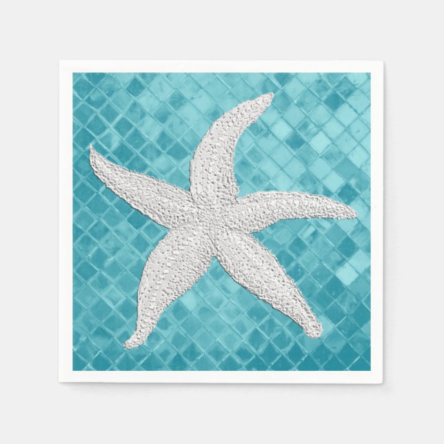 Vit Starfish Aqua Sea Glass Mönster Pappersservett (Framsidan)