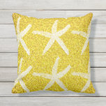 Vit Starfish Mönster Gult Guld Glitter Beach Kudde<br><div class="desc">Tryckt med vit stjärnfisk mönster i gyllene gultens glitterbakgrund.</div>
