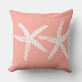Vit Starfish Salmon Rosa Orange Beach Cotton Kudde