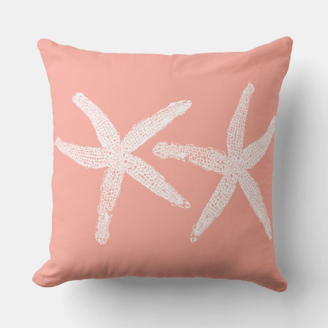 Vit Starfish Salmon Rosa Orange Beach Cotton Kudde (Framsida)