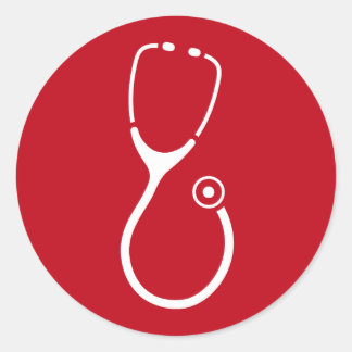 Vit steoskopisk logotyp på röd doktor ER- dekal Runt Klistermärke