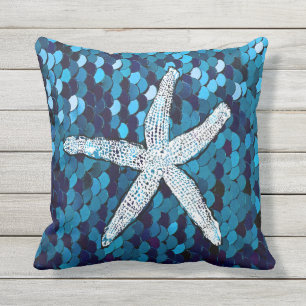 Vit stjärnfisk Glitter Sparkly Sjöjungfru Teal B Kudde