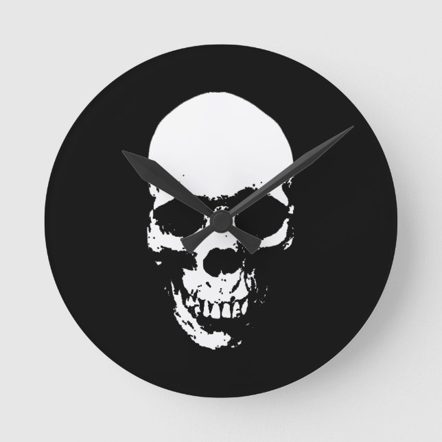 Vit stödram Reaper Skull Rund Klocka (Framsida)