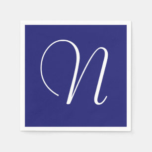 Vit Stor Elegant Monogram Midnattsblå Pappersservett