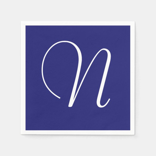 Vit Stor Elegant Monogram | Midnattsblå Pappersservett (Framsidan)