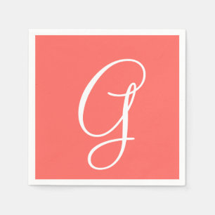 Vit Stor Elegant Monogram   Pastellröd Pappersservett