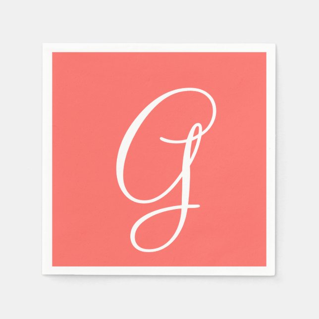 Vit Stor Elegant Monogram | Pastellröd Pappersservett (Framsidan)