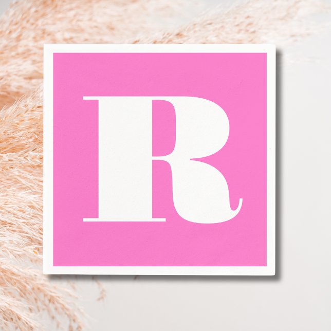 Vit Stor Stilren Monogram | Neon Rosa Pappersservett (Skapare uppladdad)
