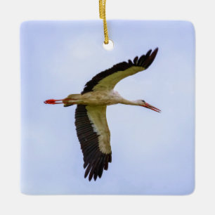 Vit stork julgransprydnad keramik