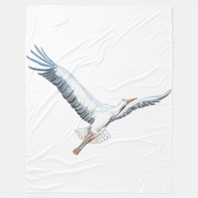 Vit stork med vit bakgrund fleecefilt (Framsidan)