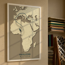 Vit stork Migration Karta - minimalistisk Vintage