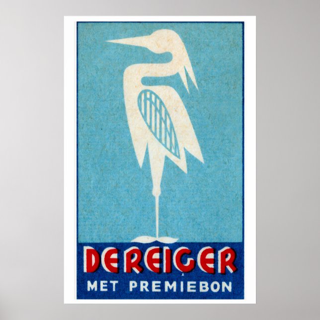 Vit stork - Tändsticksaskutskrift - Estetisk väggk Poster (Framsidan)