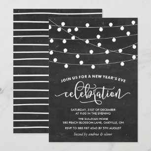 Vit Stränglampor på Tavla Nyårsafton Inbjudningar
